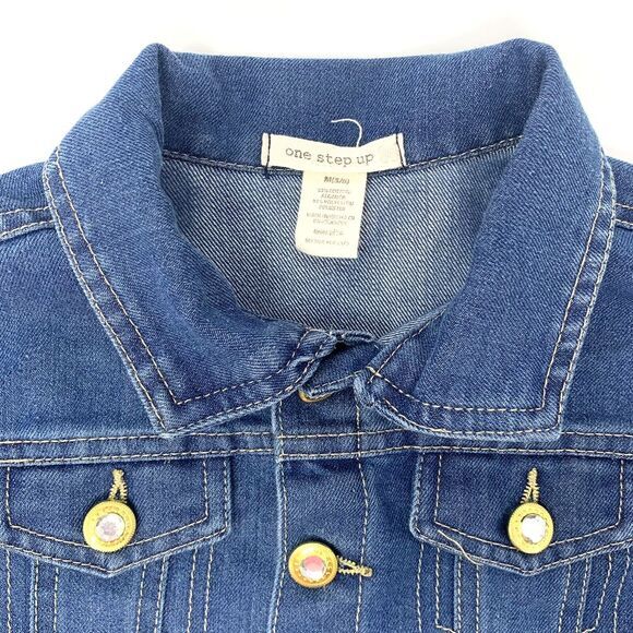 One Step Up Blue Denim Jacket with Rhineston Buttons Cotton Blend Girls Size 5/6 - Picture 2 of 7